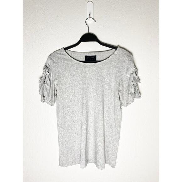 Women's Banana Republic Double Tie T Shirt Bow Sleeve Heather Gray Supima Cotton - Picture 2 of 6